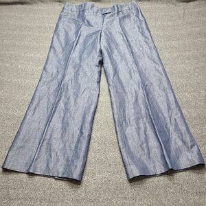 Ann Taylor LOFT Pants Womens 14P Blue Wide Leg Petite Career Trouser 52% Ramie